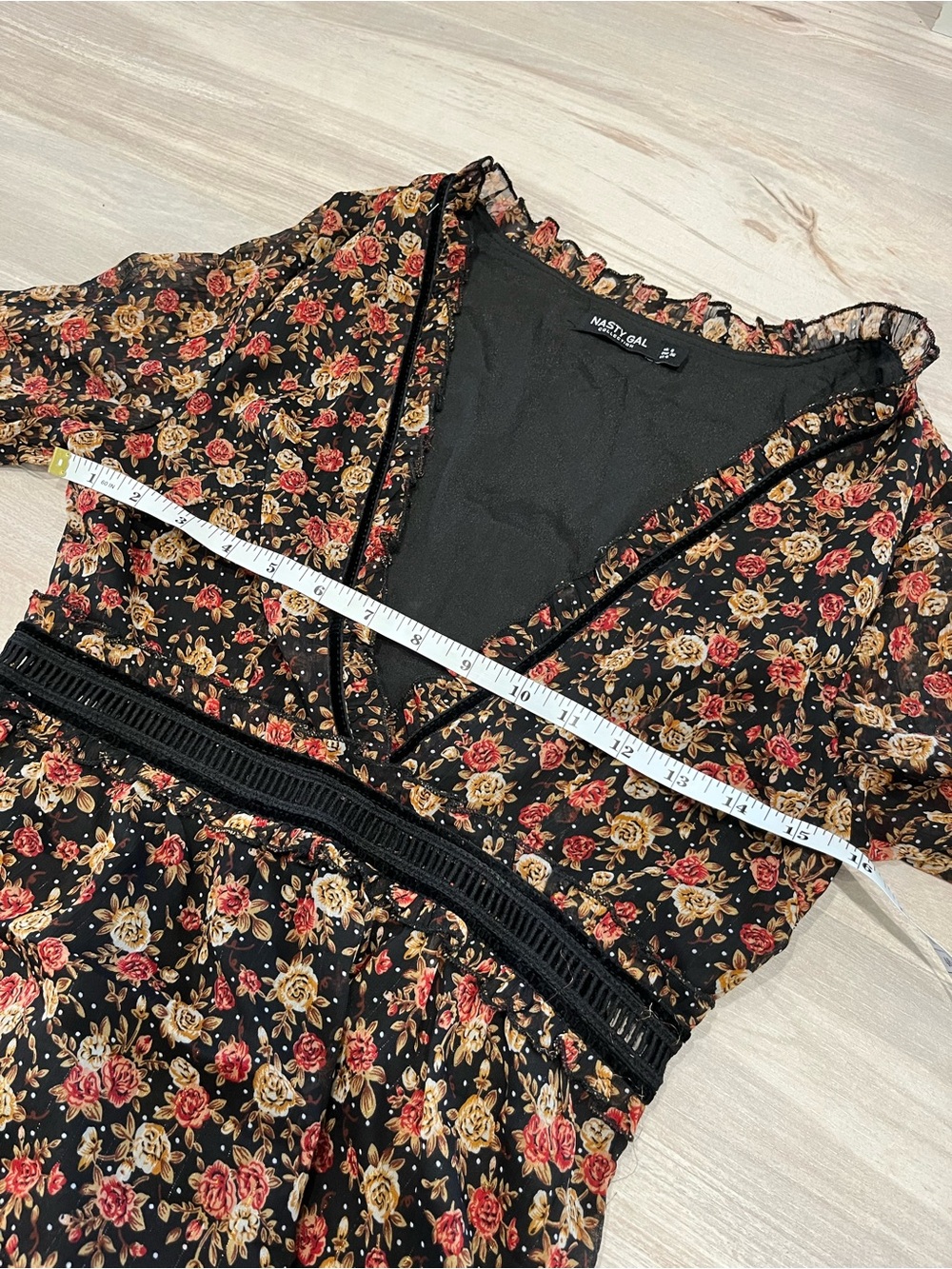 Nasty Gal “I’ll Be Bouquet” Black Sheer Floral Dress with Red & Cream Roses - Picture 12 of 16